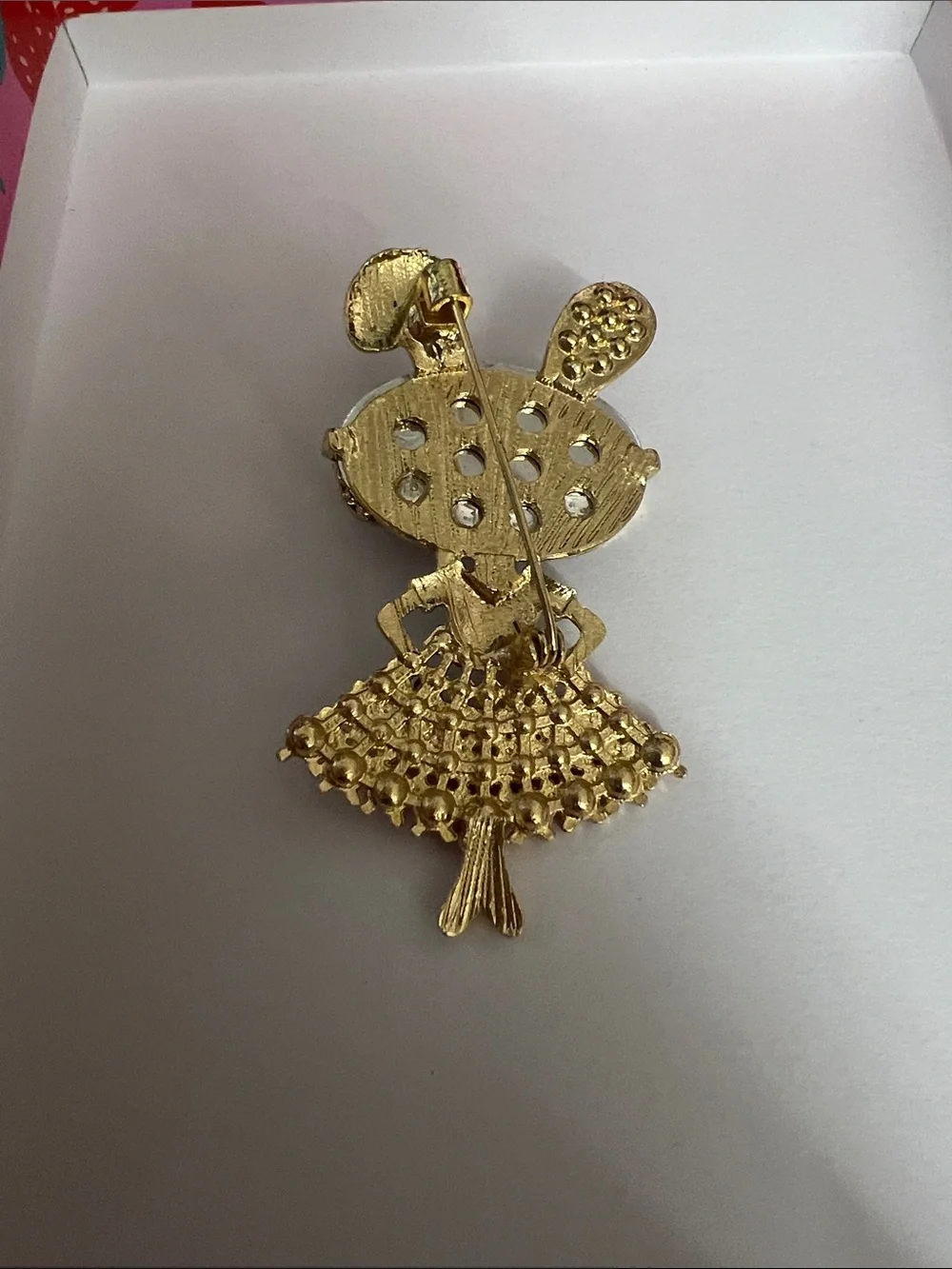 Source Unknown Crystal Bunny Brooch with Red and Gold Accents